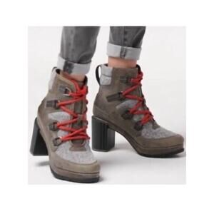Sorel Blake Lace Quarry Boots Size 9 Red Grey Brown